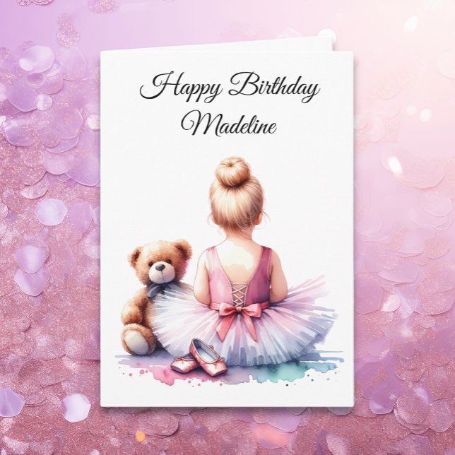 Tarjeta Ballerina en Pink Tutu y Teddy Bear Birday (Subido por el creador)
