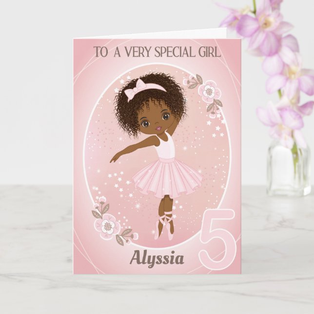 Tarjeta Ballerina Happy Birthday Card | chica de 5 años (Orquídea)