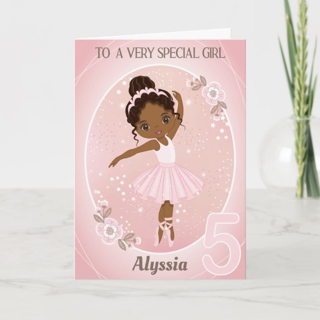Tarjeta Ballerina Happy Birthday Card | chica de 5 años (Anverso)
