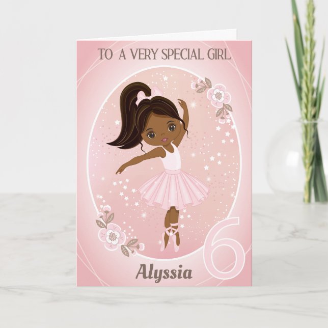 Tarjeta Ballerina Happy Birthday Card | chica de 6 años (Anverso)