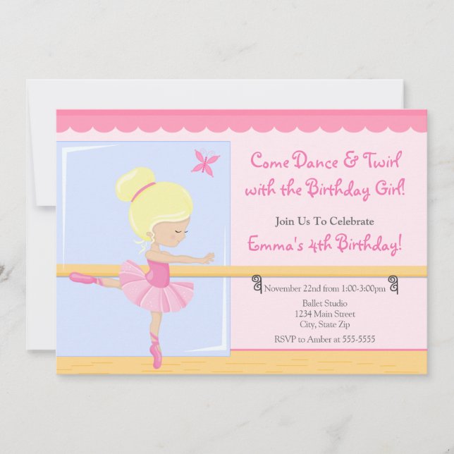 Tarjeta Ballerina Invitación a Cumpleaños - Blonde (Anverso)