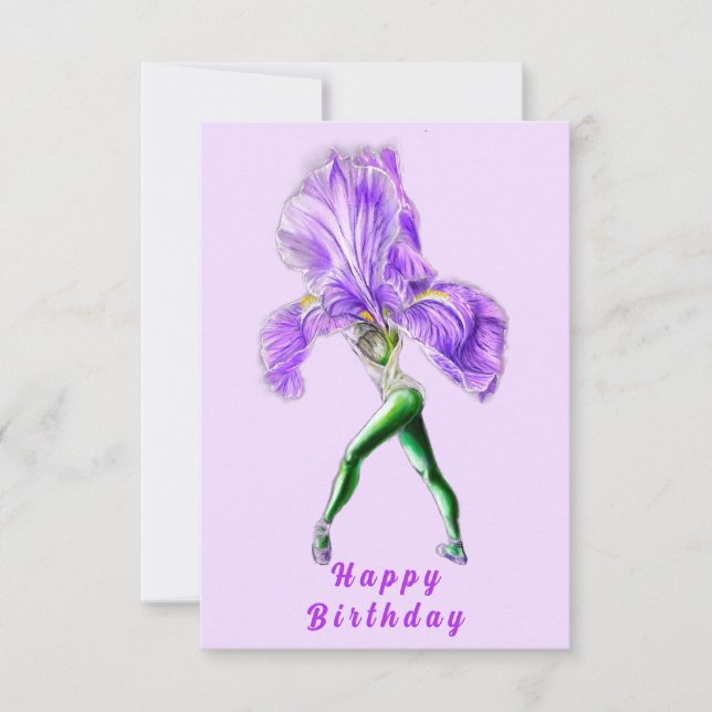 Tarjeta Ballerina Iris Flower Ballet Dancer Birday Card (Anverso)