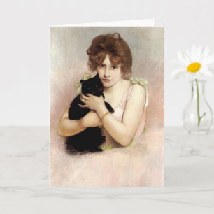 Tarjeta Ballerina Joven sosteniendo portador de gato negro