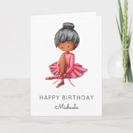 Tarjeta Ballerina simple rosa Tutu negro Chica cumpleaños