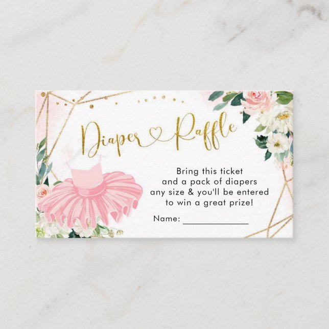 Tarjeta Ballerina Tutu Baby Shower Diaper Raffle (Anverso)