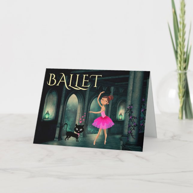 Tarjeta Ballerina y cumpleaños de gato encantados y person (Anverso)