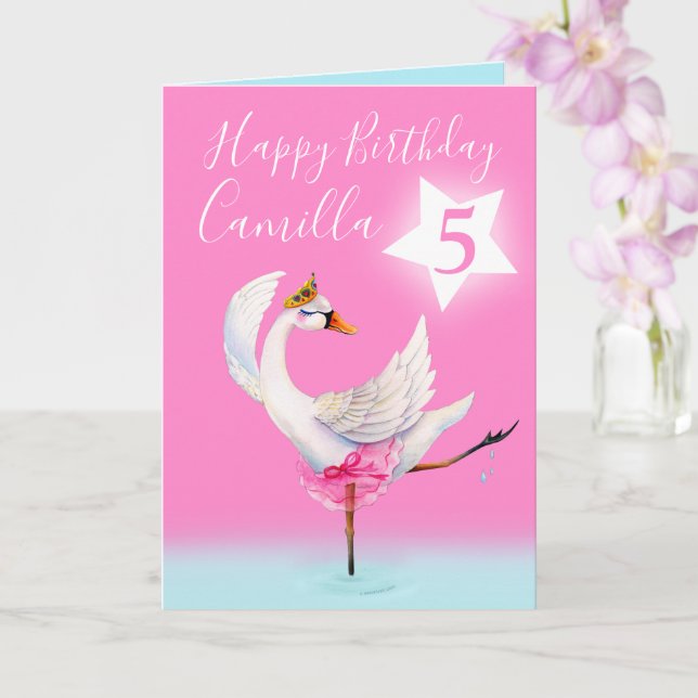 Tarjeta Ballet acuarela swan personalizado 6 cumpleaños (Orquídea)