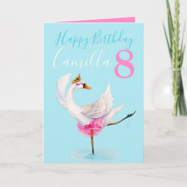 Tarjeta Ballet acuarela swan personalizado 8 cumpleaños
