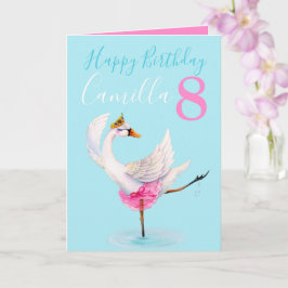 Tarjeta Ballet acuarela swan personalizado 8 cumpleaños