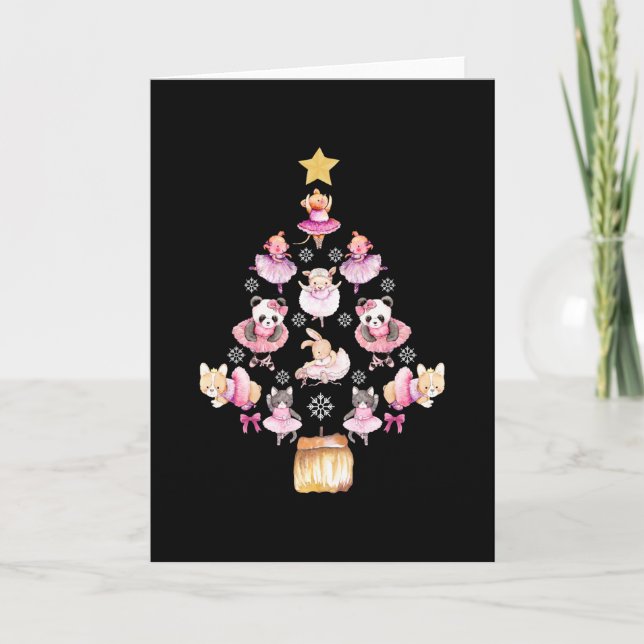 Tarjeta Ballet Animales Ballerina Árbol de Navidad (Anverso)