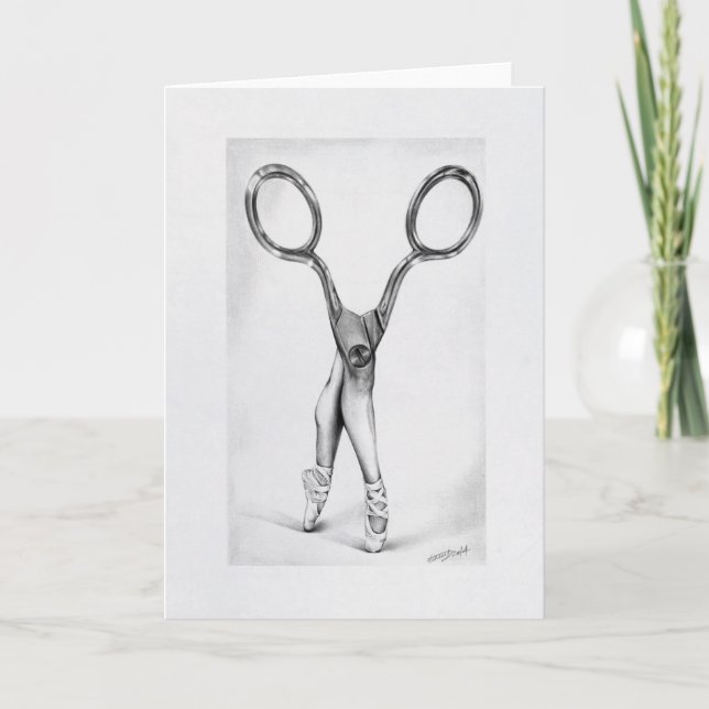 Tarjeta Ballet danza Scissors Ballerina Dibujo surrealista (Anverso)