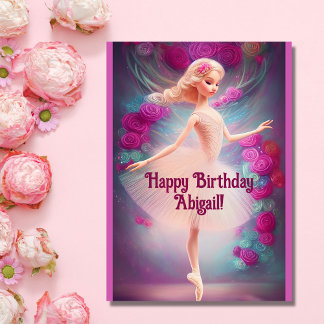 Tarjeta Ballet rosa Floral Rosa Ballerina Feliz cumpleaños