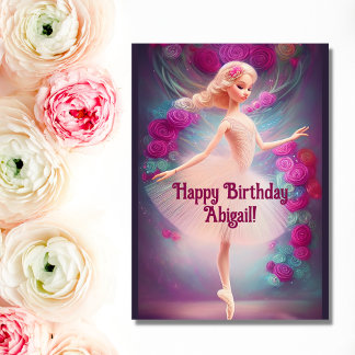 Tarjeta Ballet rosa Floral Rosa Ballerina Feliz cumpleaños