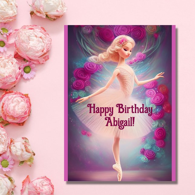 Tarjeta Ballet rosa Floral Rosa Ballerina Feliz cumpleaños (Subido por el creador)