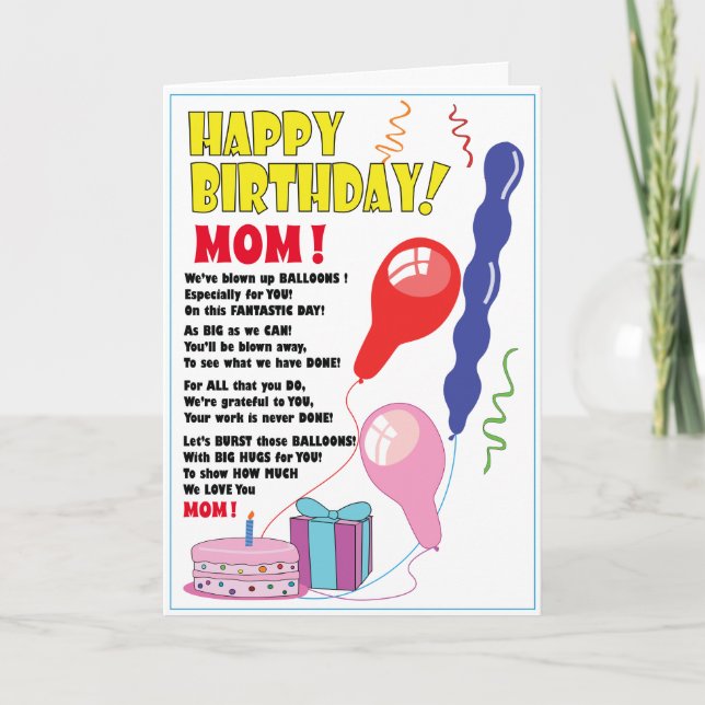 Tarjeta BALLOON Happy Birday MOM card lindo (Anverso)
