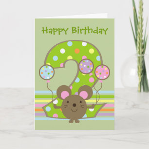 Tarjeta Balloon Mouse Green Happy Second Birday Card