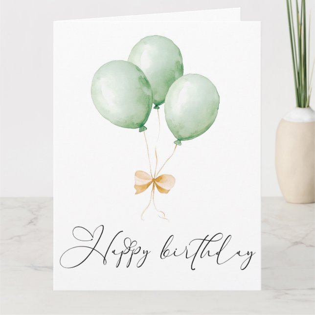 Tarjeta Balloons and Bow Happy Birthday Greeting Card (Anverso)