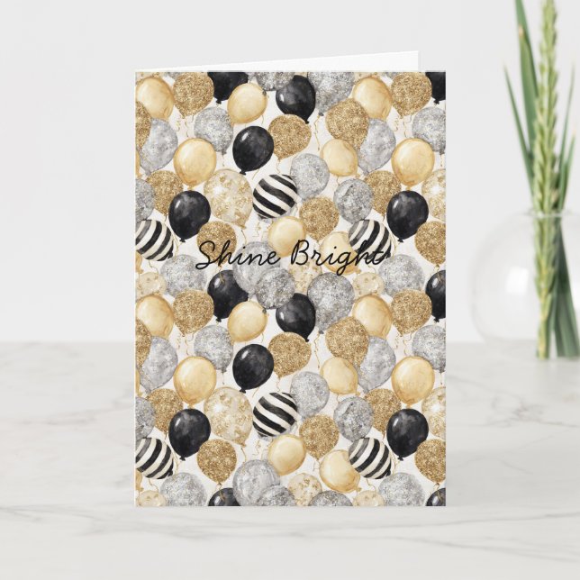 Tarjeta Balloons Gold Grey Stripes Christmas Celebration  (Anverso)