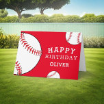 Tarjeta Balls De Béisbol Red Sports Happy Birthday Kids<br><div class="desc">Bolas de béisbol Red Sports Happy Birthday Card con nombre. Bolas de béisbol con un deseo de feliz cumpleaños. Personalice su nombre y haga una tarjeta personal especial para un niño o un chica que ame el béisbol.</div>