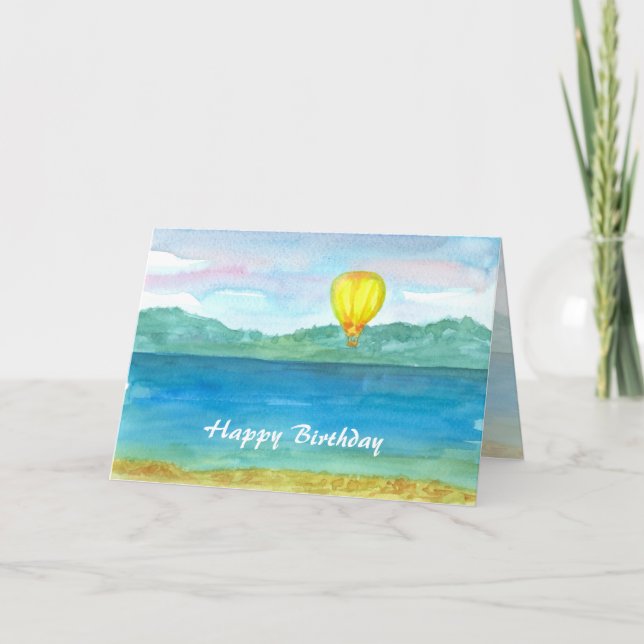Tarjeta Balón de aire caliente acuarela Feliz cumpleaños (Anverso)