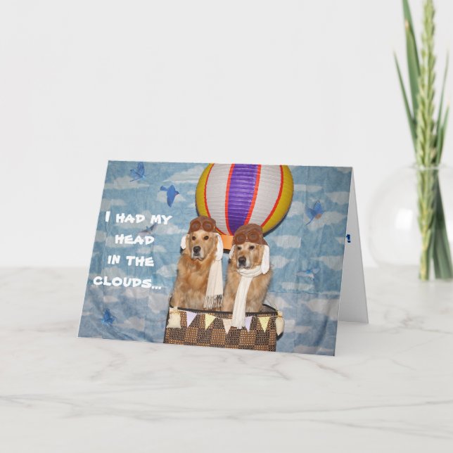 Tarjeta Balón de aire caliente dorado cumpleaños retrasado (Anverso)