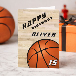 Tarjeta Balón de Baloncesto Piso de Madera Deportes Feliz