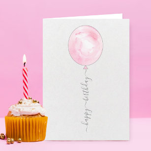 Tarjeta Balón de color rosa rosado minimalista Feliz cumpl