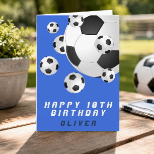 Tarjeta Balón de Fútbol Azul Cumpleaños Feliz Niño