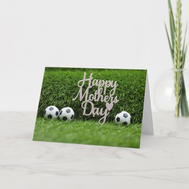 Tarjeta Balón de fútbol con feliz día de la madre y clavac (Anverso)