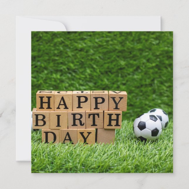 Tarjeta Balón de fútbol con palabra de cumpleaños feliz en (Anverso)