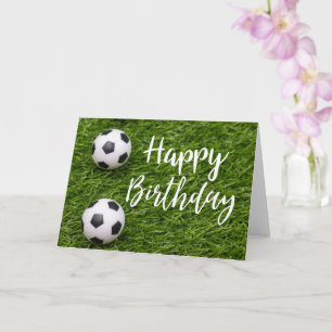 Tarjeta Balón de fútbol con palabra Feliz cumpleaños en ve