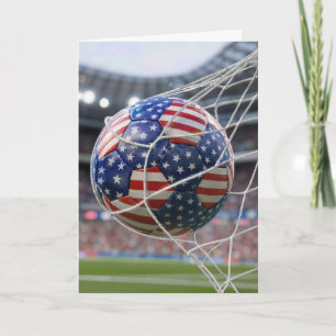 Tarjeta Balón de fútbol de la bandera americana en la red