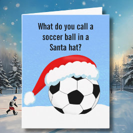 Tarjeta Balón de fútbol navideño en el sombrero de Santa