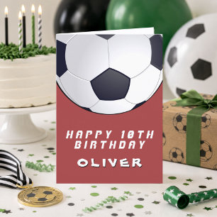 Tarjeta Balón de Fútbol Rojo Feliz Cumpleaños Niño