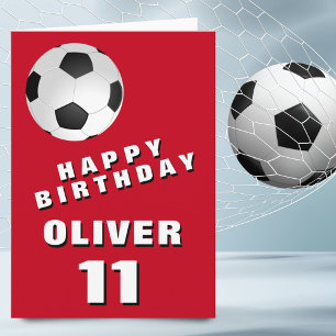 Tarjeta Balón de Fútbol Rojo Feliz Cumpleaños Niño