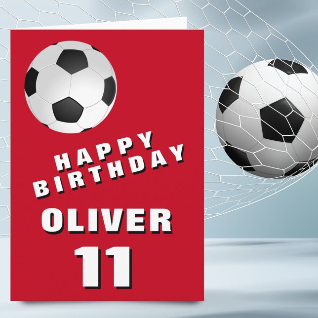 Tarjeta Balón de Fútbol Rojo Feliz Cumpleaños Niño (Subido por el creador)