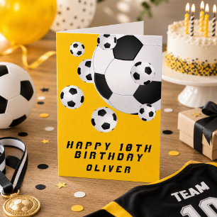 Tarjeta Balón de fútbol soccer amarillo Niño Feliz Cumplea