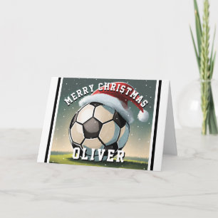 Tarjeta Balón de Fútbol Sombrero de Santa Nombre Navidad 