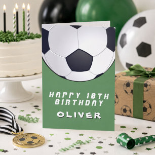 Tarjeta Balón de Fútbol Verde Feliz Cumpleaños Niño