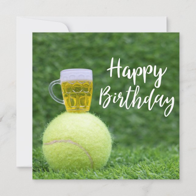 Tarjeta Balón de tenis con cumpleaños de cerveza (Anverso)