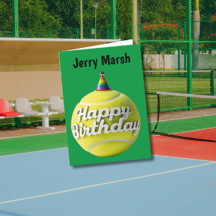 Tarjeta Balón de tenis con feliz cumpleaños gorra