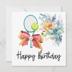 Tarjeta Balón de tenis con mucha flor para la carta de cum