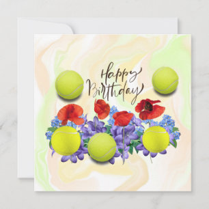 Tarjeta Balón de tenis con mucha flor para la carta de cum