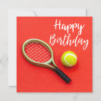 Balón de tenis con raqueta en rojo Cumpleaños
