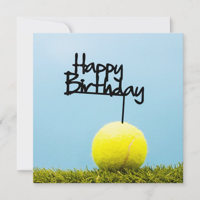 Tarjeta Balón de tenis con Rótulo Feliz Cumpleaños en ciel (Anverso)