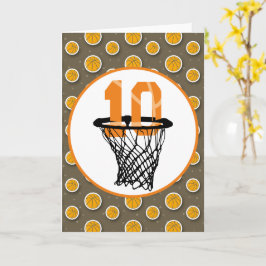 Tarjeta Baloncesto 10 cumpleaños con número en mini aro