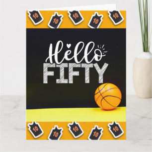 Tarjeta Baloncesto 50º cumpleaños con la palabra Hola cinc