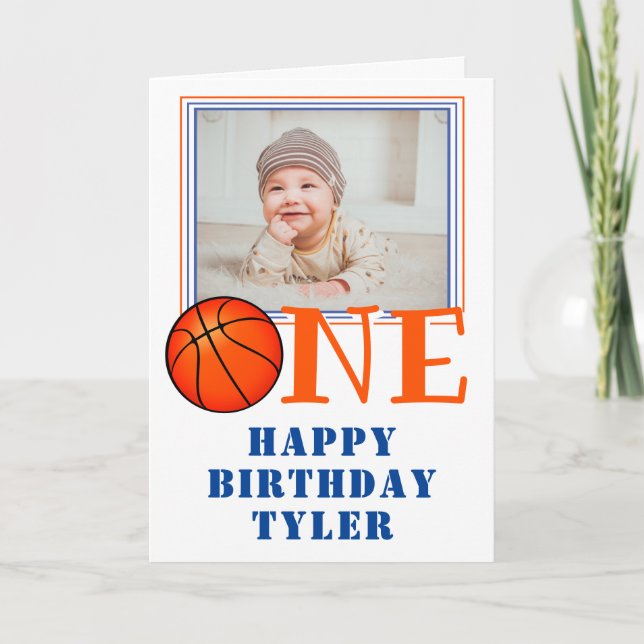 Tarjeta Baloncesto Ball ONE Kids Foto Primer cumpleaños (Anverso)