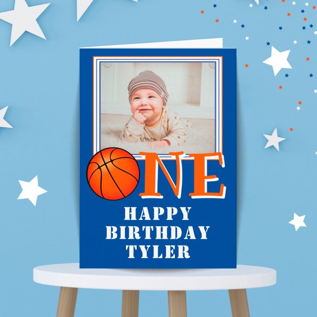 Tarjeta Baloncesto Ball ONE Niños Foto 1er cumpleaños Tarj (Subido por el creador)