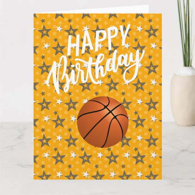 Tarjeta Baloncesto con estrellas Feliz cumpleaños a jugado (Anverso)